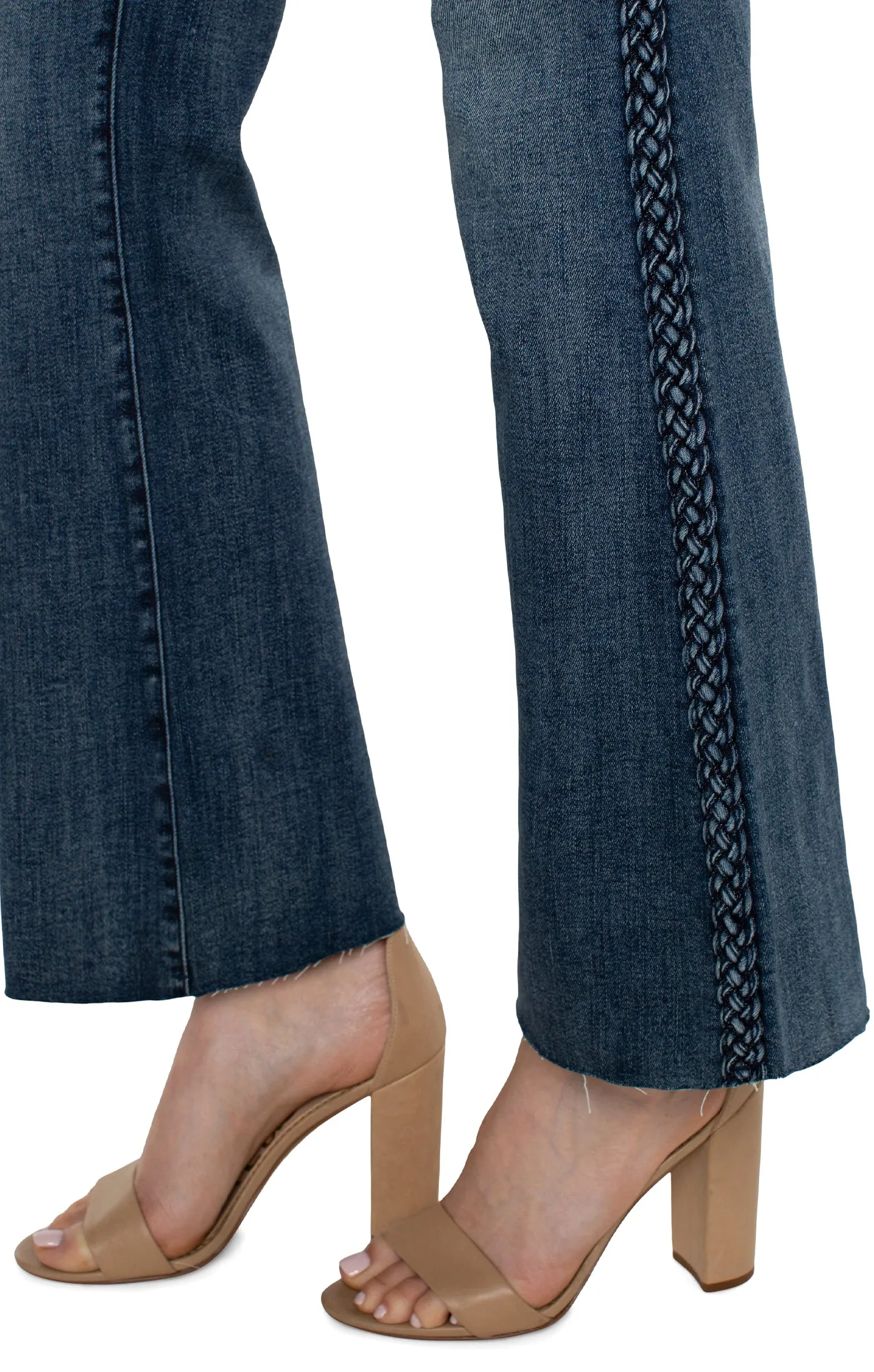 Hannah Braided Trim Raw Hem Flare Jeans