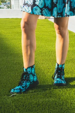 Hannah Bright Turquoise Hamsa Pattern on Black Women's Canvas Boots