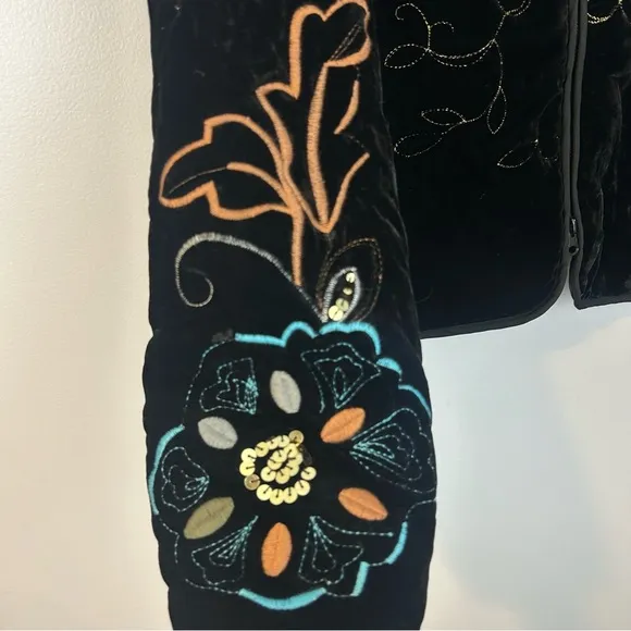 Harve Benard Black Velvet Embroidered &amp; Sequin Zip Up High Neck Jacket Size 10