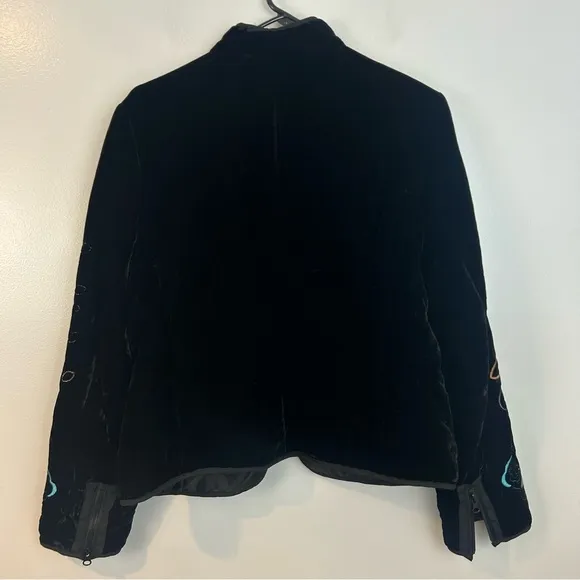 Harve Benard Black Velvet Embroidered &amp; Sequin Zip Up High Neck Jacket Size 10