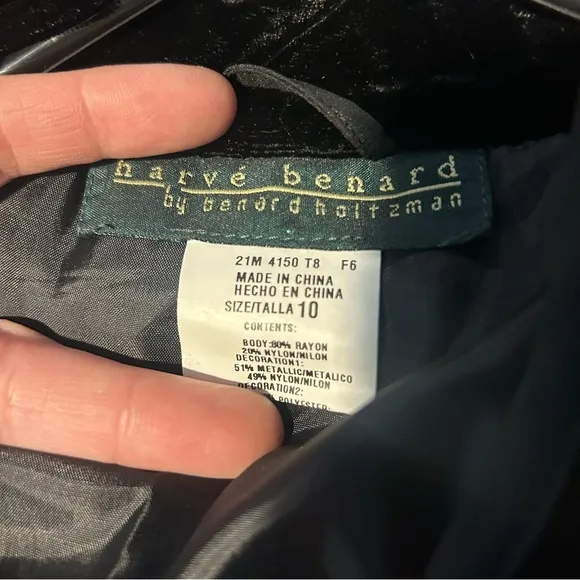 Harve Benard Black Velvet Embroidered &amp; Sequin Zip Up High Neck Jacket Size 10