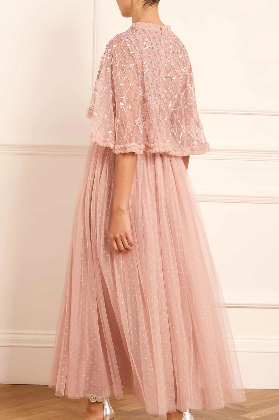 Heart Lattice Bodice Cape Ankle Gown