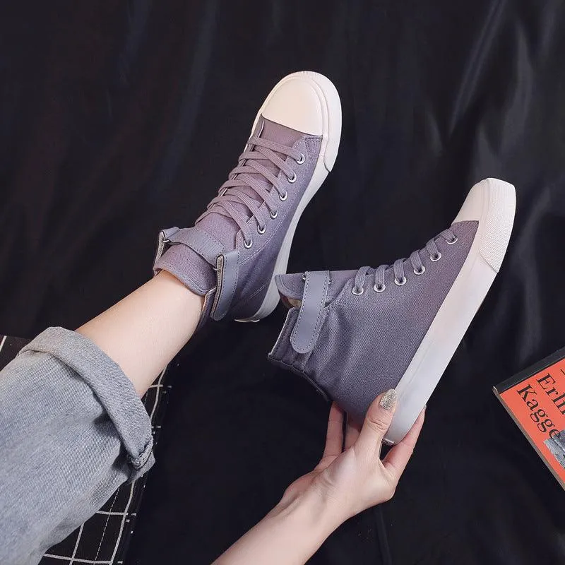 High-top Women's Shoes All Black Canvas British Style