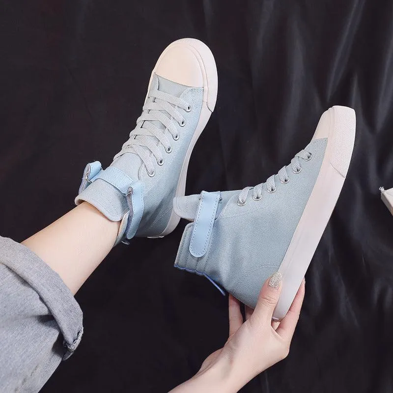 High-top Women's Shoes All Black Canvas British Style