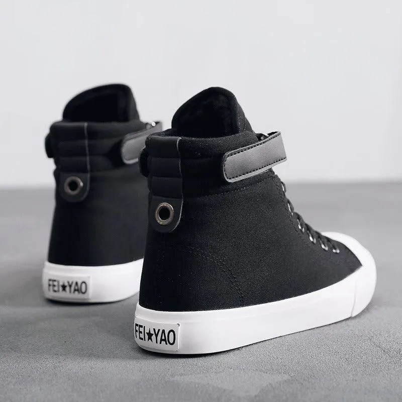 High-top Women's Shoes All Black Canvas British Style