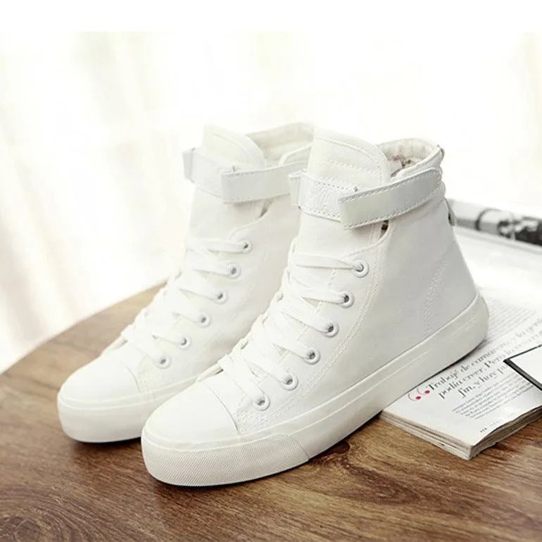 High-top Women's Shoes All Black Canvas British Style