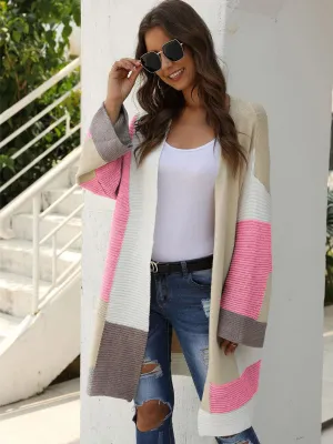 HIT-COLOR KNITTED RIBBED CARDIGAN OUTWEAR