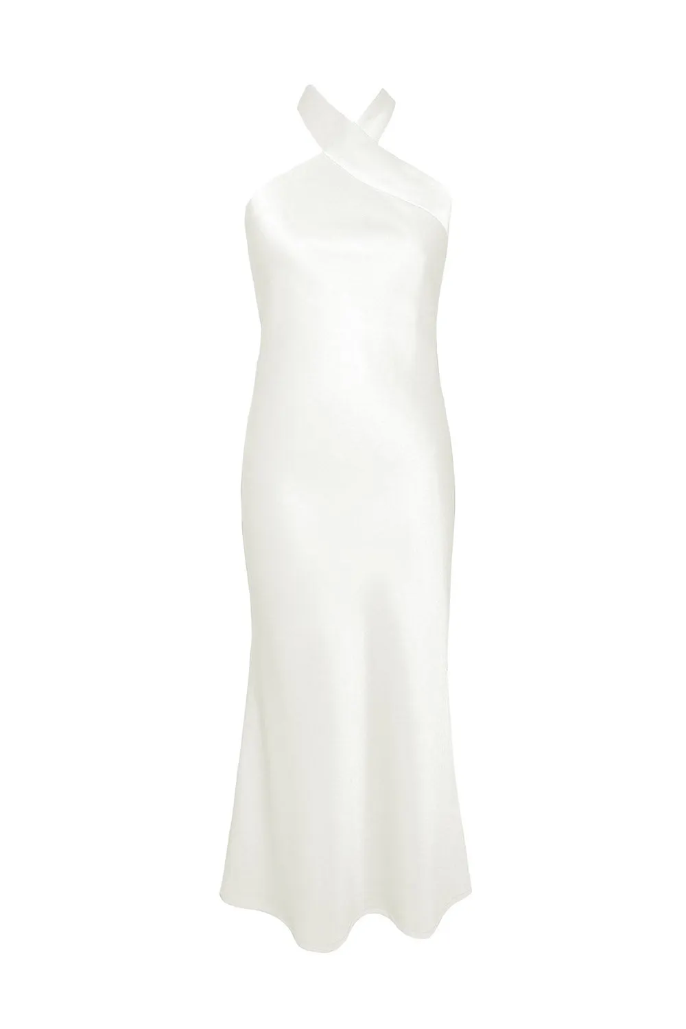 Ivory Sheath Halter Neck Backless Ankle-Length Bridesmaid Dress