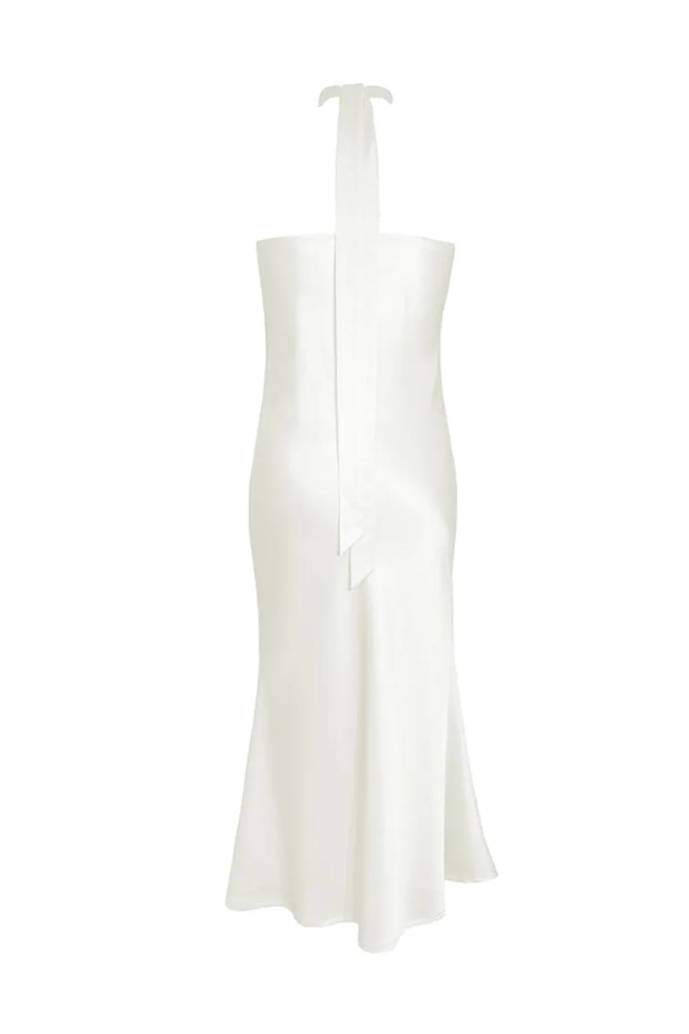 Ivory Sheath Halter Neck Backless Ankle-Length Bridesmaid Dress