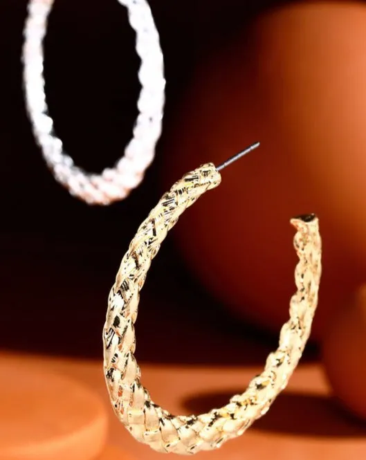 IVY BRAIDED METAL HOOP EARRINGS - 2 COLORS