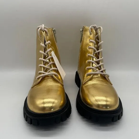 J.Crew Crewcuts Girls Lace Up Lug Sole Boots in Metallic Gold Sz K1 CC904 Easter