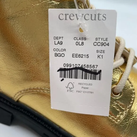 J.Crew Crewcuts Girls Lace Up Lug Sole Boots in Metallic Gold Sz K1 CC904 Easter