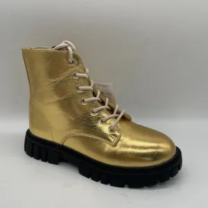 J.Crew Crewcuts Girls Lace Up Lug Sole Boots in Metallic Gold Sz K1 CC904 Easter