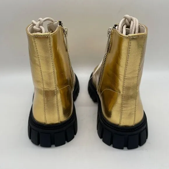 J.Crew Crewcuts Girls Lace Up Lug Sole Boots in Metallic Gold Sz K1 CC904 Easter
