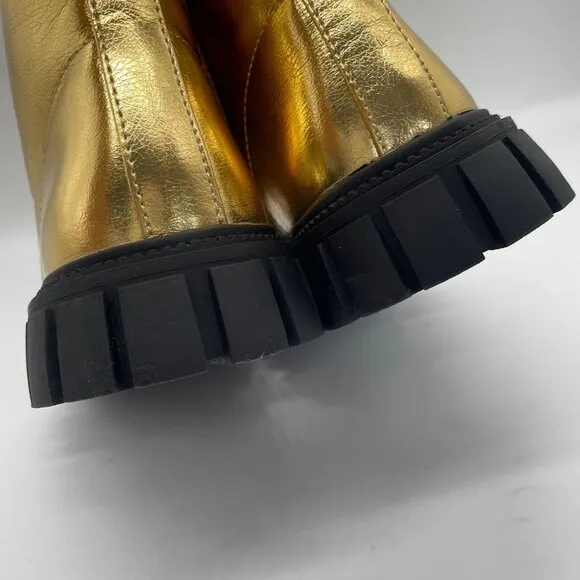 J.Crew Crewcuts Girls Lace Up Lug Sole Boots in Metallic Gold Sz K1 CC904 Easter