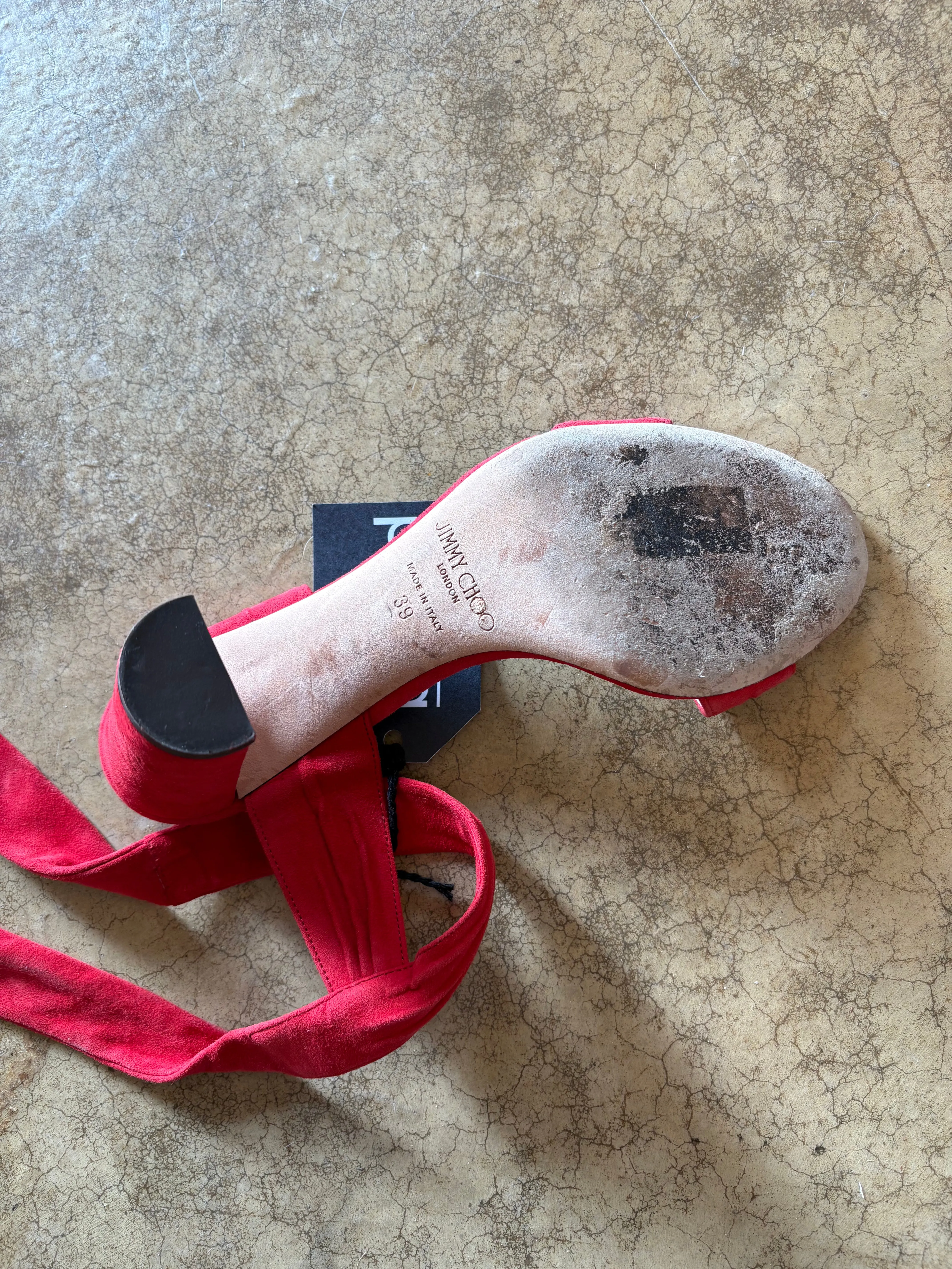 Jimmy Choo Red Suede Tie Ankle Heels