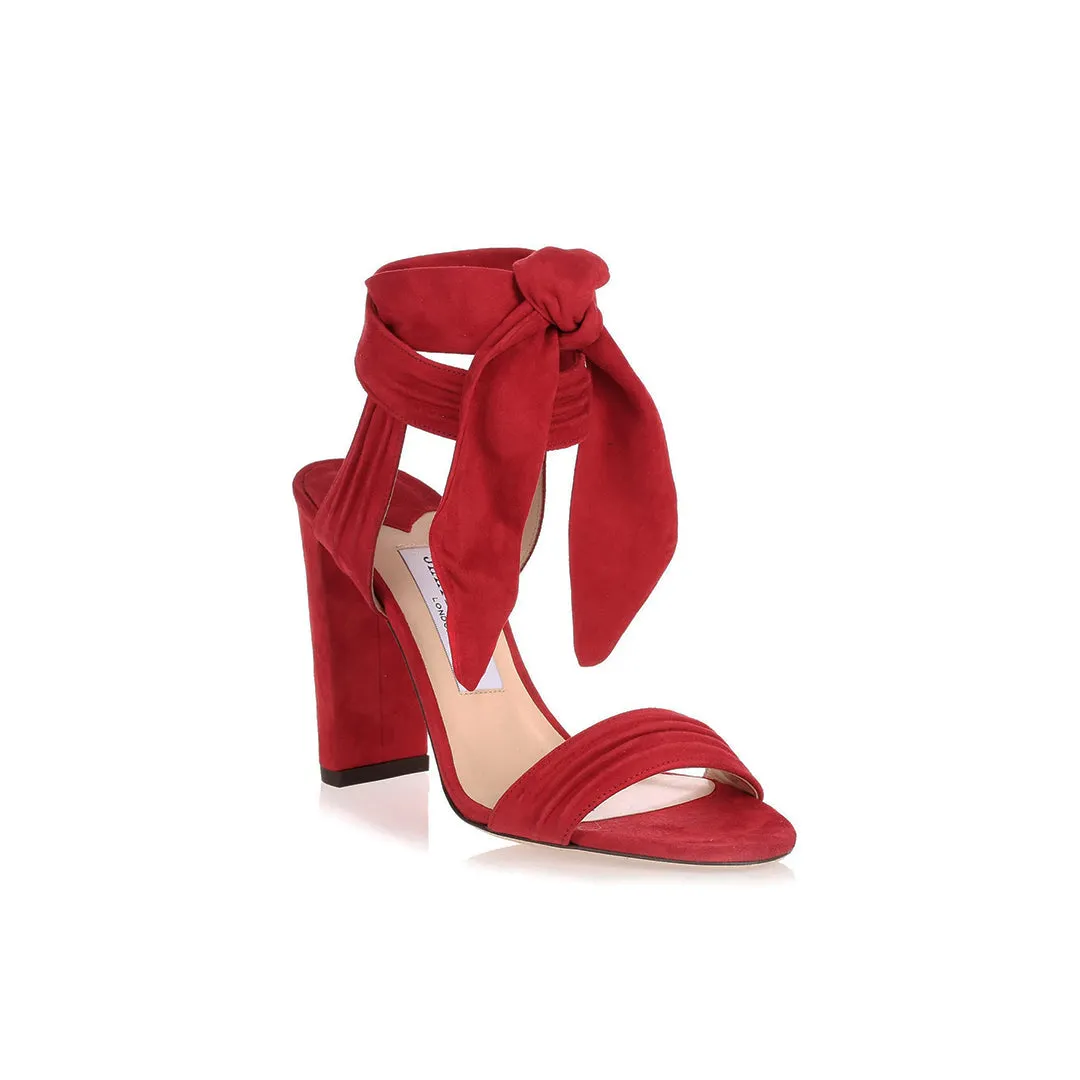 Jimmy Choo Red Suede Tie Ankle Heels