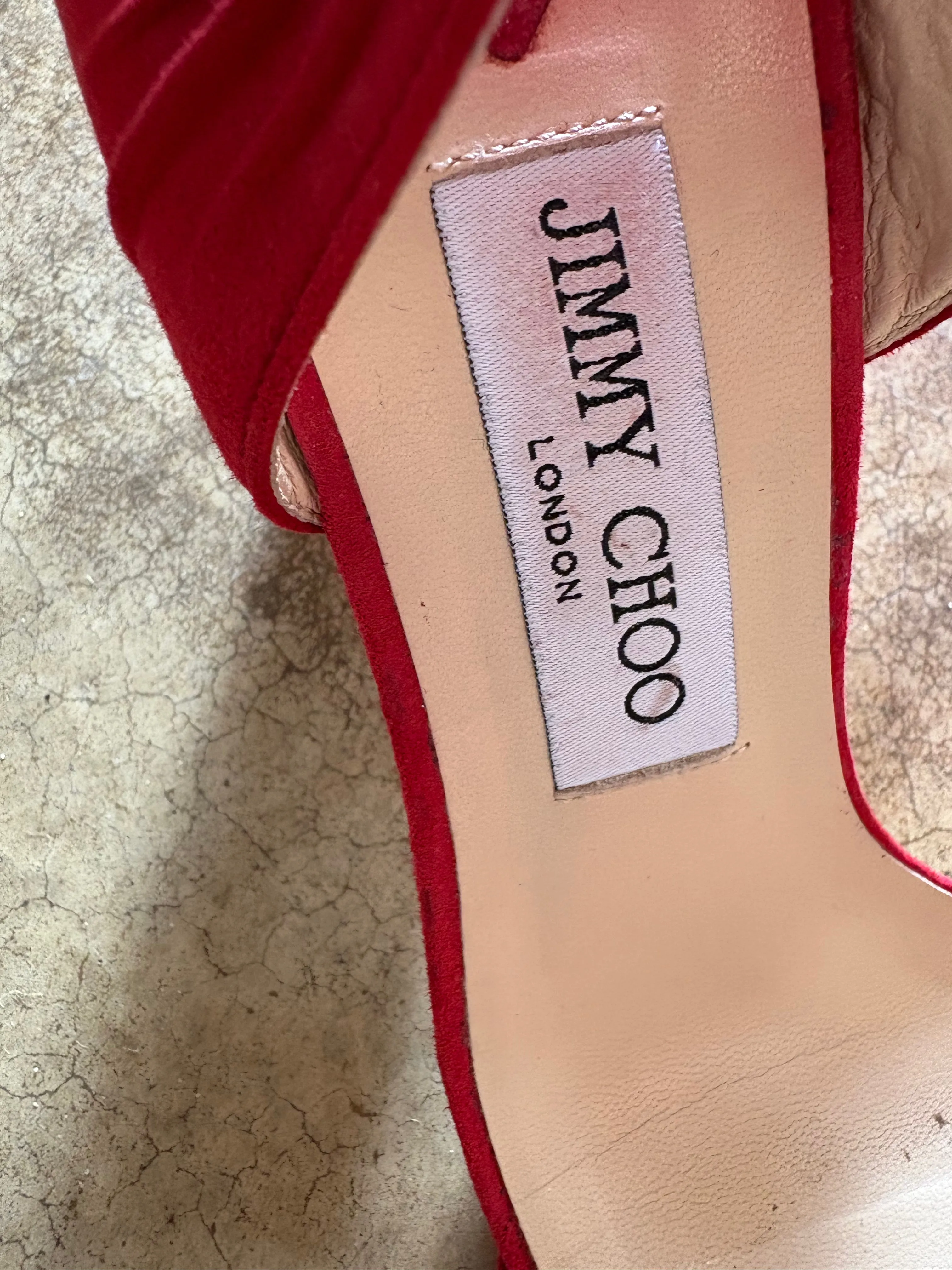 Jimmy Choo Red Suede Tie Ankle Heels