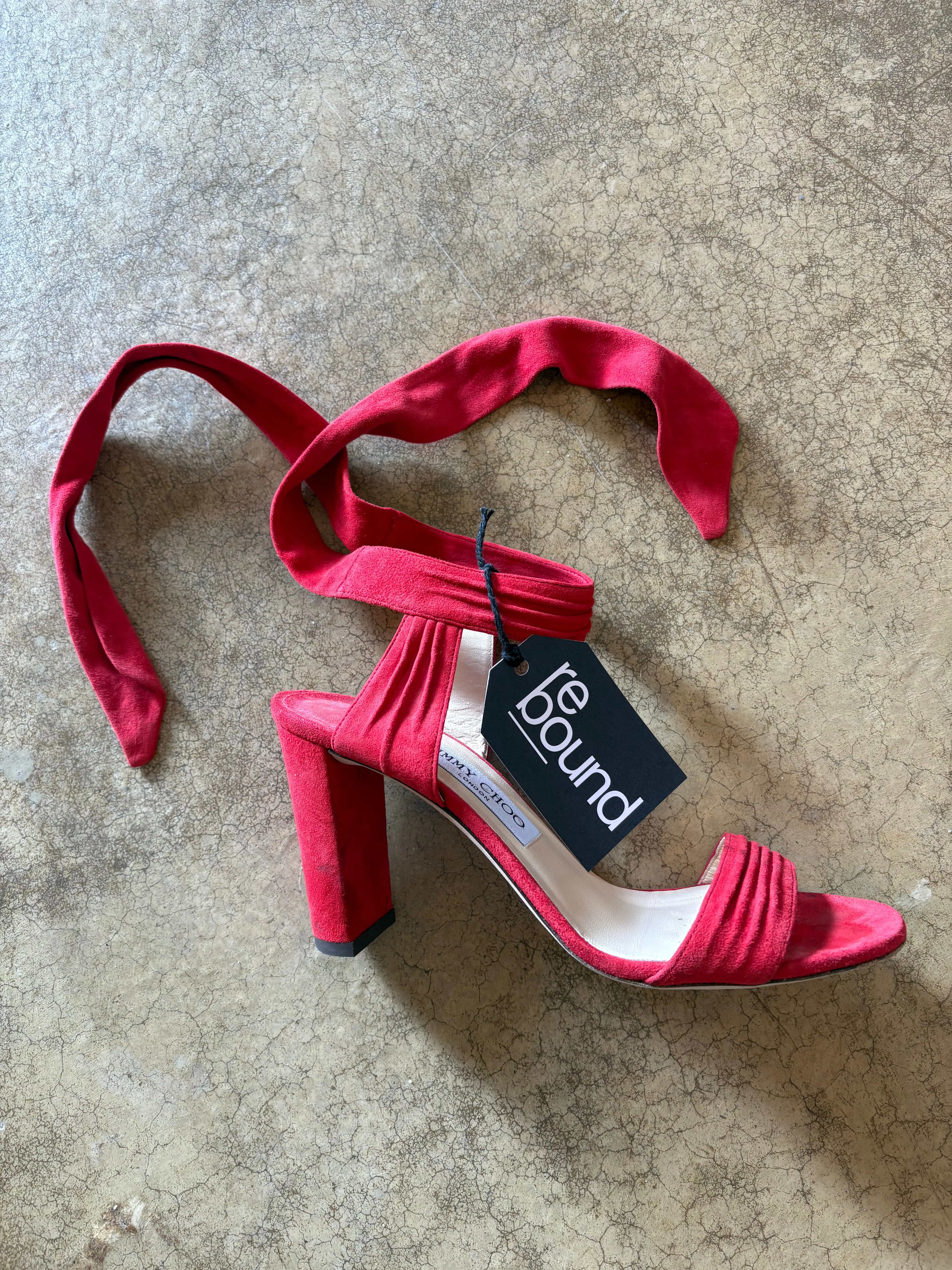 Jimmy Choo Red Suede Tie Ankle Heels