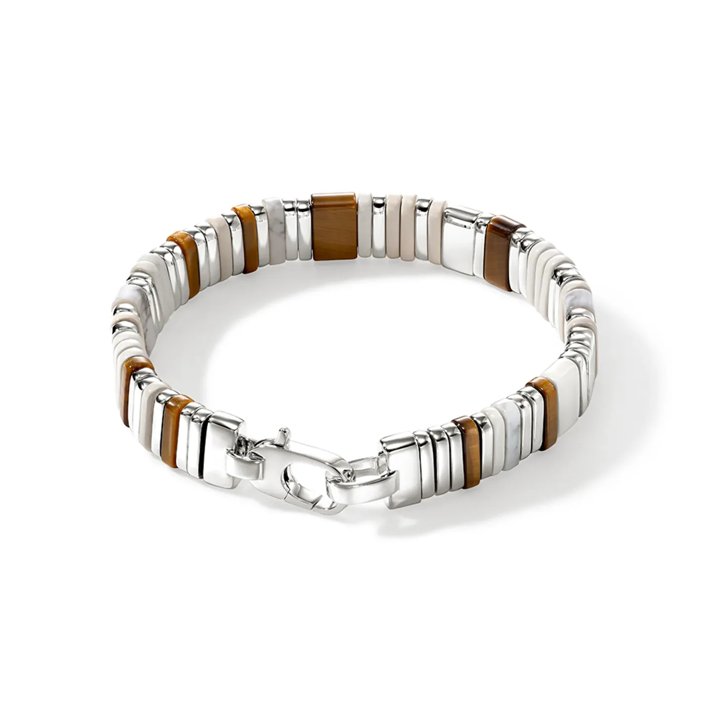 John Hardy Colorblock Sterling Silver Brown Tiger Eye and Howlite Bracelet