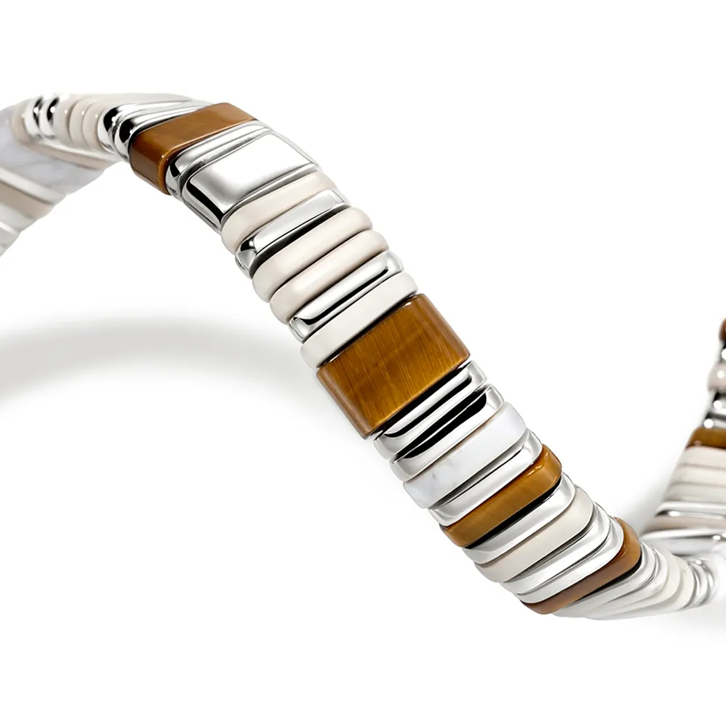 John Hardy Colorblock Sterling Silver Brown Tiger Eye and Howlite Bracelet
