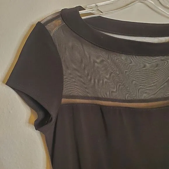 Joseph Ribkoff Nude Illusion Mesh Overlay Striped Dress Size 4 Black Cocktail