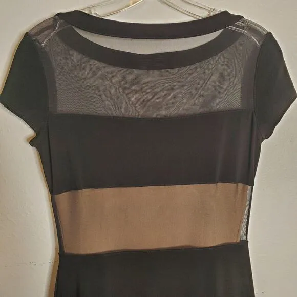 Joseph Ribkoff Nude Illusion Mesh Overlay Striped Dress Size 4 Black Cocktail