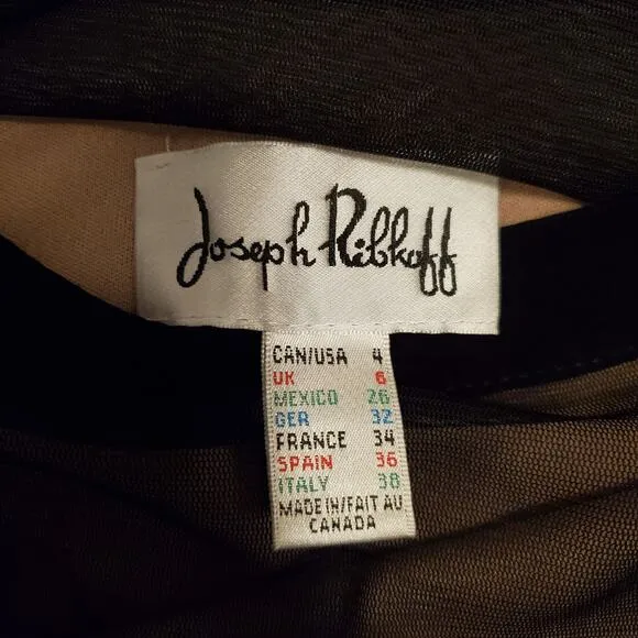 Joseph Ribkoff Nude Illusion Mesh Overlay Striped Dress Size 4 Black Cocktail