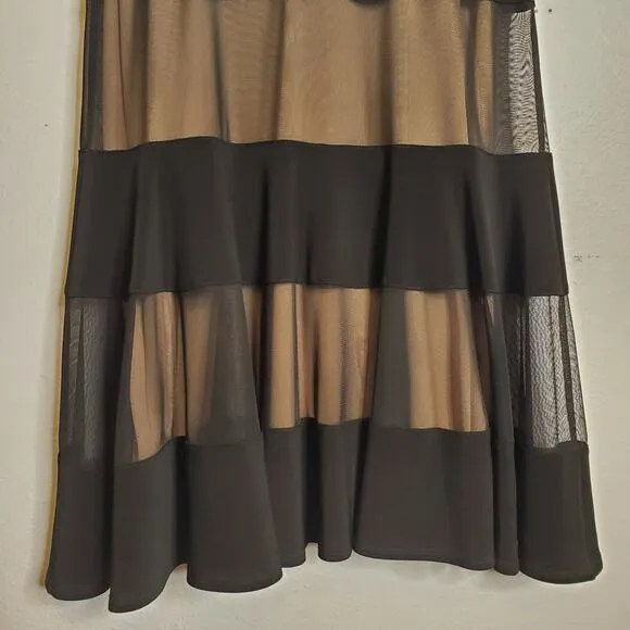 Joseph Ribkoff Nude Illusion Mesh Overlay Striped Dress Size 4 Black Cocktail
