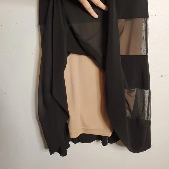 Joseph Ribkoff Nude Illusion Mesh Overlay Striped Dress Size 4 Black Cocktail