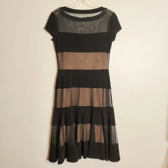 Joseph Ribkoff Nude Illusion Mesh Overlay Striped Dress Size 4 Black Cocktail