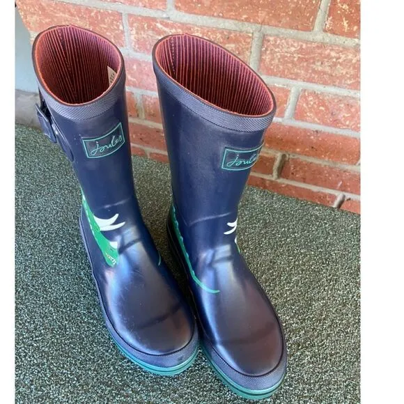 Joules Kids Rain Boots Blue Green Dinosaur Size 4
