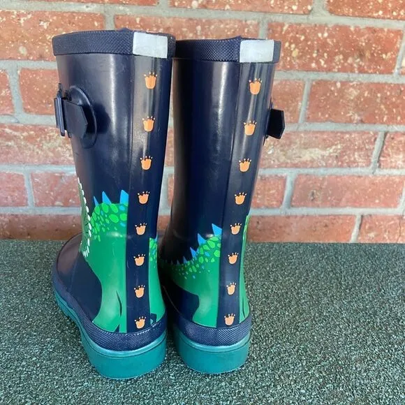 Joules Kids Rain Boots Blue Green Dinosaur Size 4