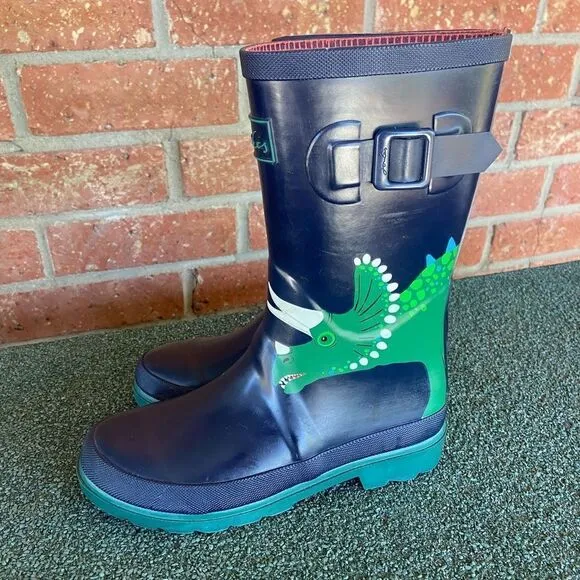 Joules Kids Rain Boots Blue Green Dinosaur Size 4