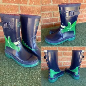 Joules Kids Rain Boots Blue Green Dinosaur Size 4