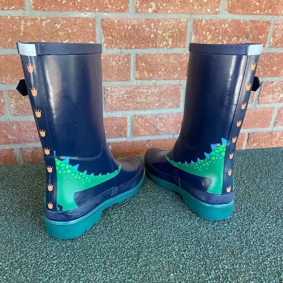 Joules Kids Rain Boots Blue Green Dinosaur Size 4