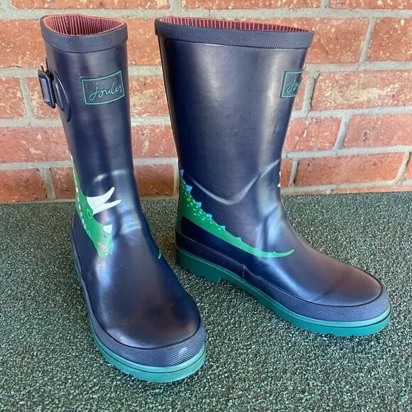 Joules Kids Rain Boots Blue Green Dinosaur Size 4