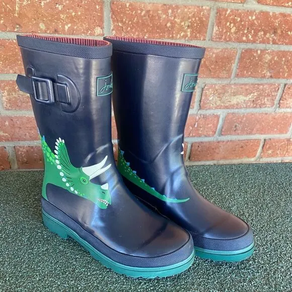 Joules Kids Rain Boots Blue Green Dinosaur Size 4