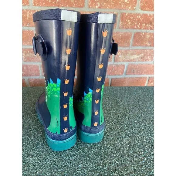Joules Kids Rain Boots Blue Green Dinosaur Size 4
