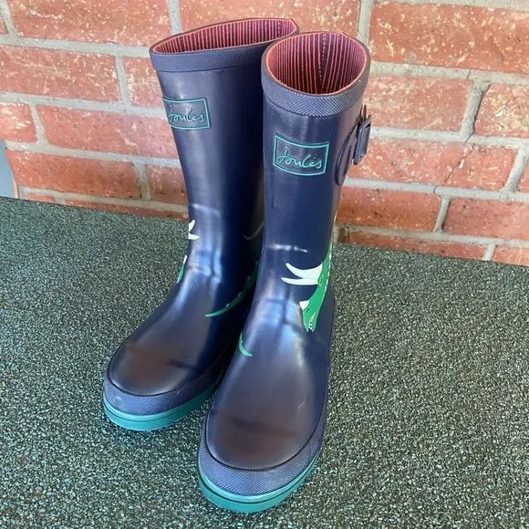 Joules Kids Rain Boots Blue Green Dinosaur Size 4
