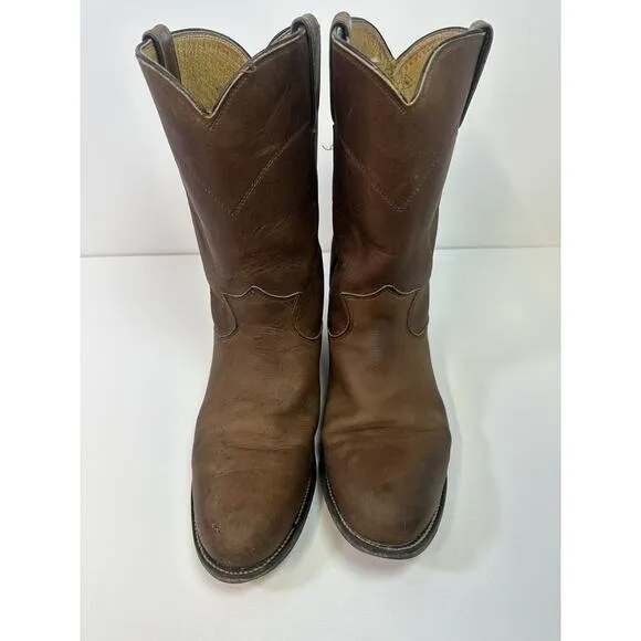 Justin Classic Roper Boots Leather Brown Bay Apache #3408 Mens US 8 A Midcalf