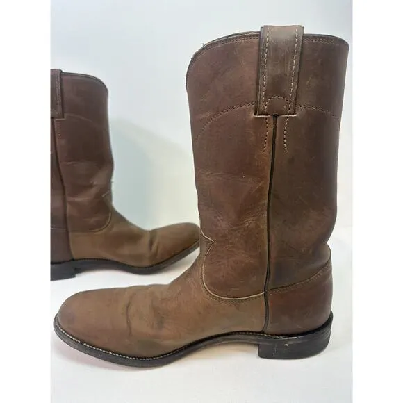 Justin Classic Roper Boots Leather Brown Bay Apache #3408 Mens US 8 A Midcalf