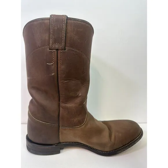Justin Classic Roper Boots Leather Brown Bay Apache #3408 Mens US 8 A Midcalf