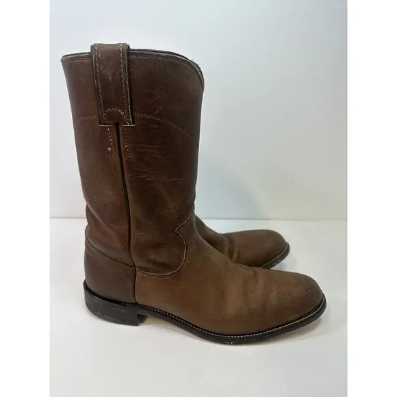 Justin Classic Roper Boots Leather Brown Bay Apache #3408 Mens US 8 A Midcalf
