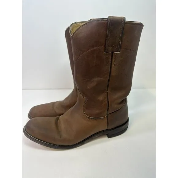 Justin Classic Roper Boots Leather Brown Bay Apache #3408 Mens US 8 A Midcalf