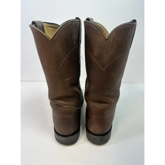Justin Classic Roper Boots Leather Brown Bay Apache #3408 Mens US 8 A Midcalf