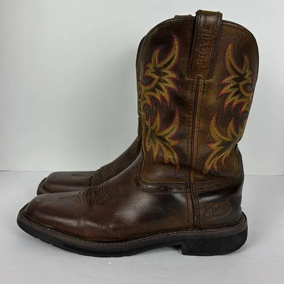 Justin Stampede Square Toe Leather Boot Men’s Size 9EE