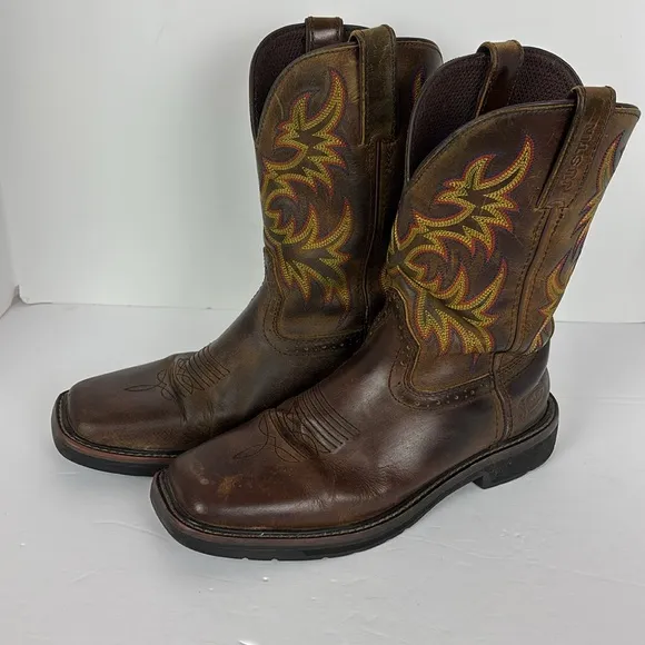 Justin Stampede Square Toe Leather Boot Men’s Size 9EE