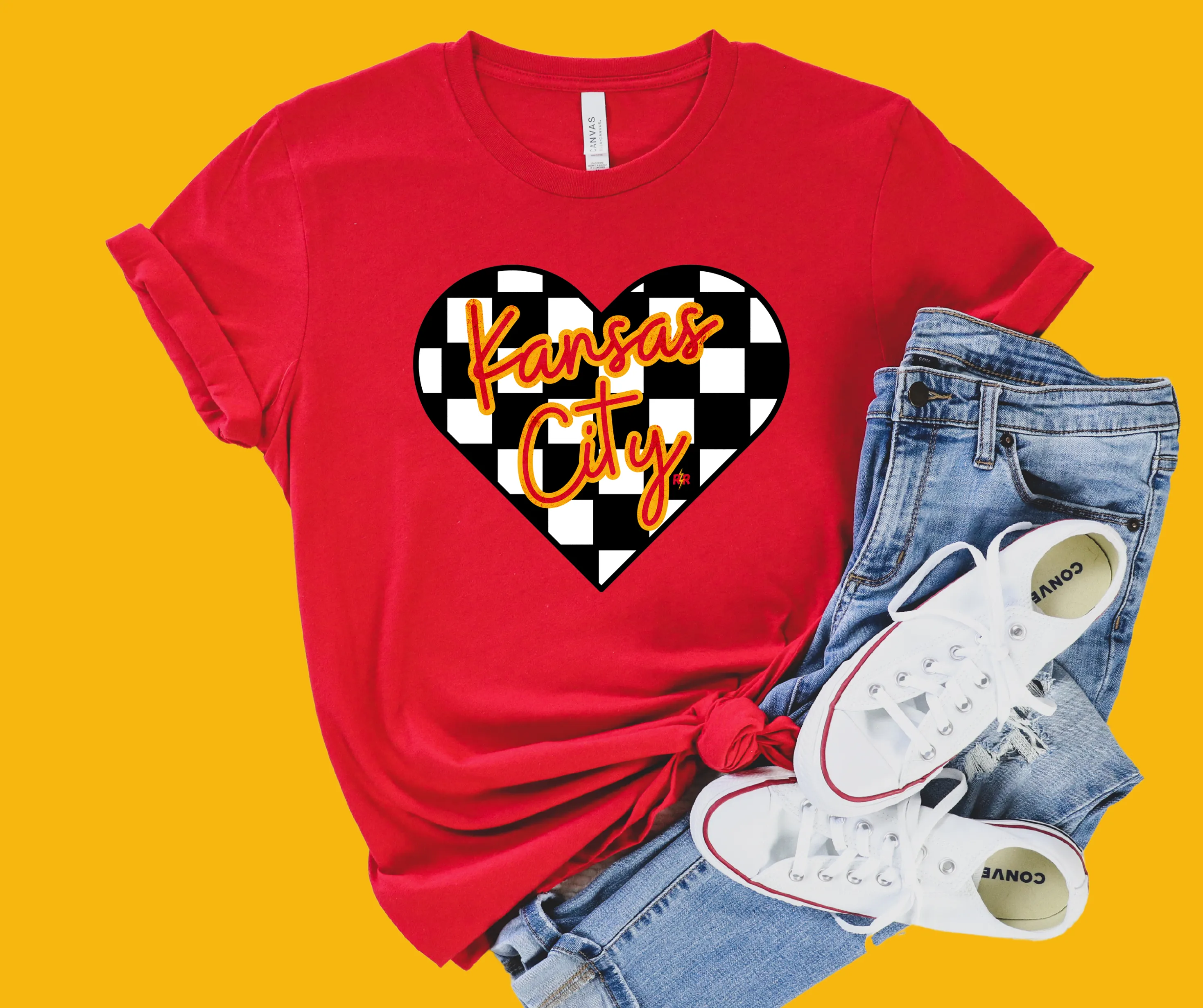 Kansas City Checkered Heart Red Graphic Tshirt
