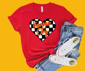 Kansas City Checkered Heart Red Graphic Tshirt